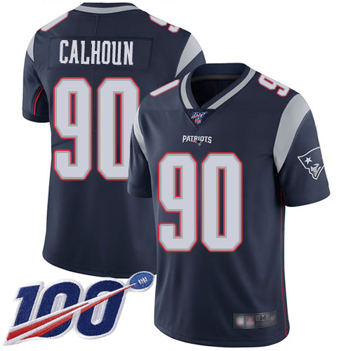 New England Patriots Football #90 100th Limited Navy Blue Men Shilique Calhoun Home NFL Jersey